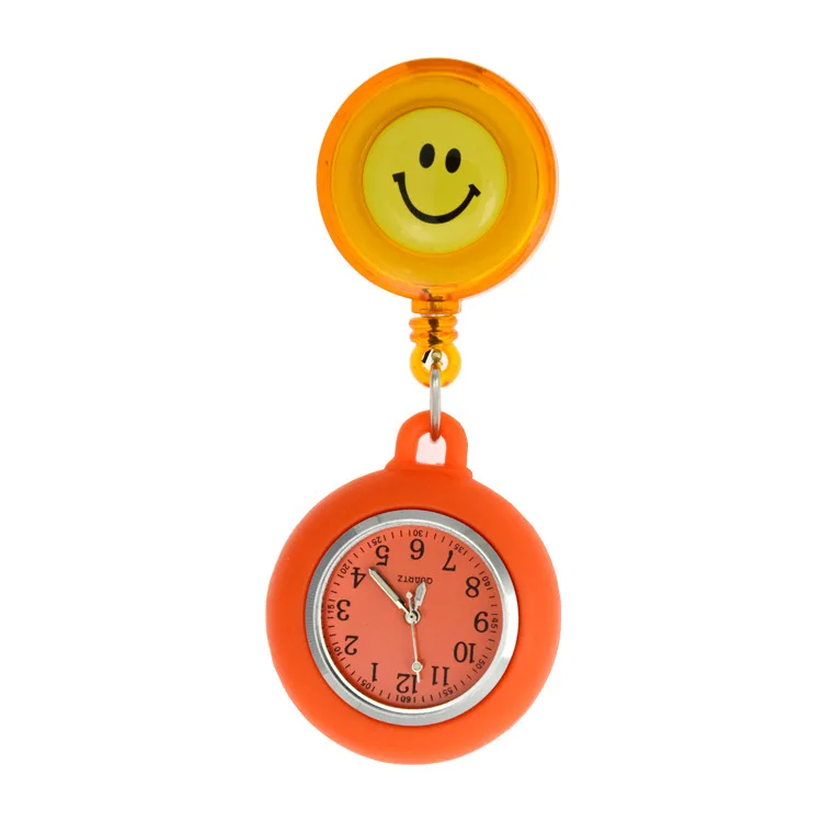 BR-111-Z Retractable Nurse Watches With Clip Nurse Fob Watch Silicone Cute Cartoon Smile Round Face Watch For Nurse