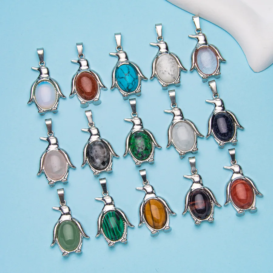 Natural Crystal Agate Semi-precious Stone Alloy Penguin Gemstone Crystal Pendant Necklace Diy Gemstone Jewelry
