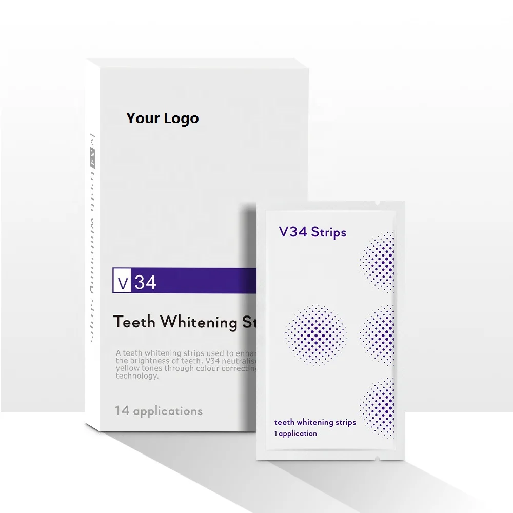 Tiktok Most Popular Home Use Private Logo Non Peroxide 28PCS V34 Sensitive Free Purple Teeth Whitening Strips