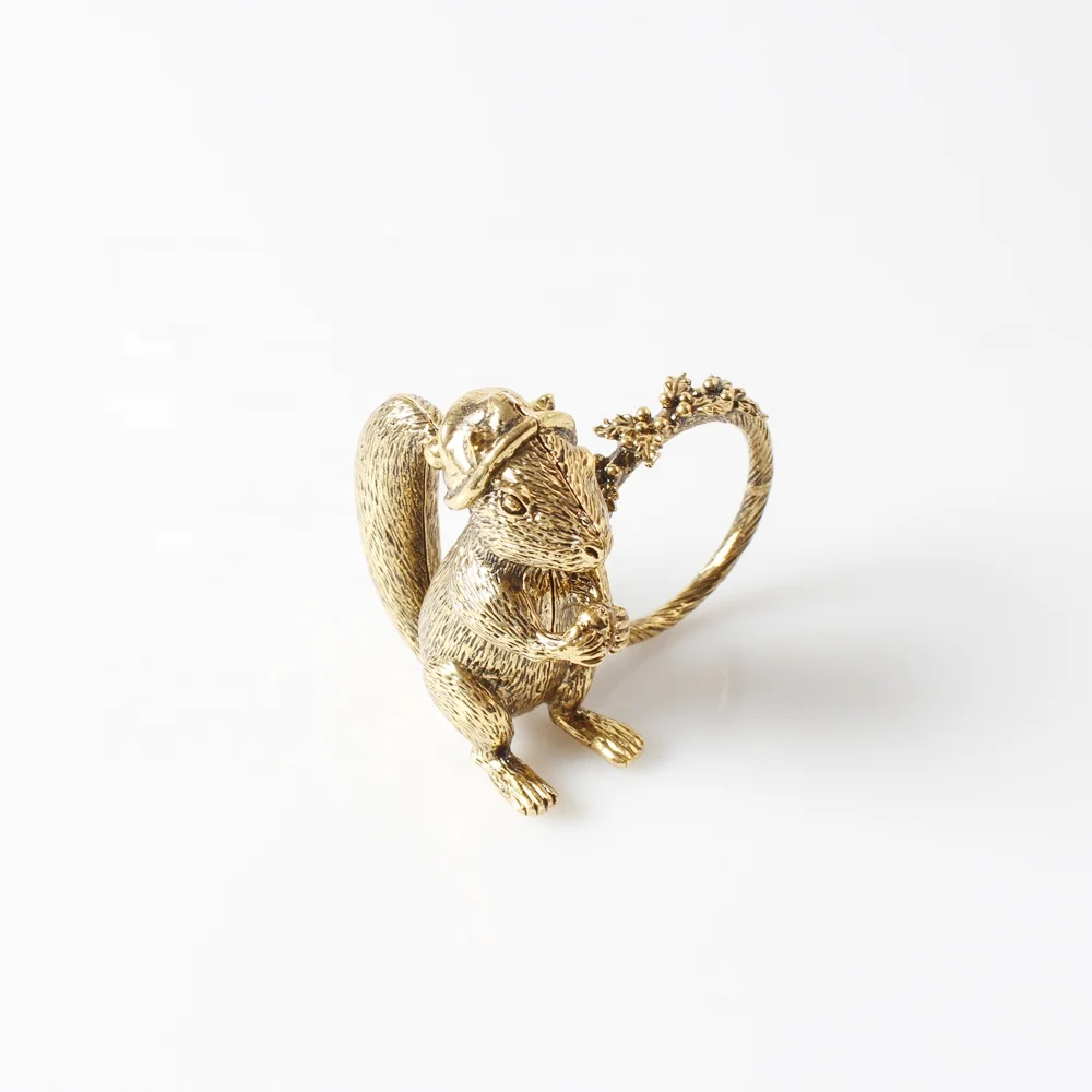Christmas Antique Gold Metal Animal Squirrel Napkin Rings For Table Decoration