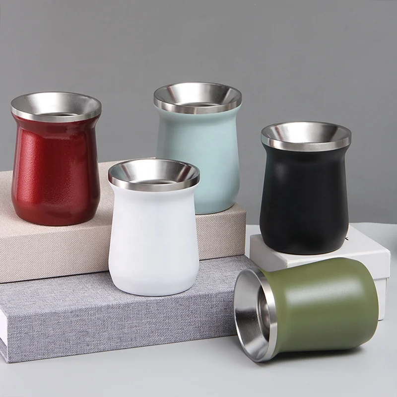 Manufacturer Hot Sale 8oz Double Wall Stainless Steel Yerba Mate Gourd Madai Tumbler Cup With Bombilla Straw For Mate Tea