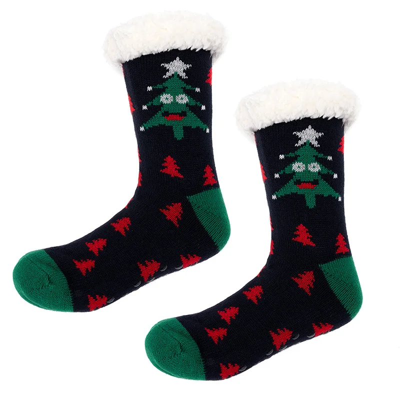 Female Male Christmas Slipper Socks Fuzzy Thick Warm Heavy Fleece Lined Winter Socks Christmas Stockings