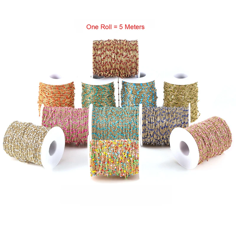 18k gold plated DIY stainless steel enamel colored beads handmade permanent jewelry making chain bracelet necklace roll