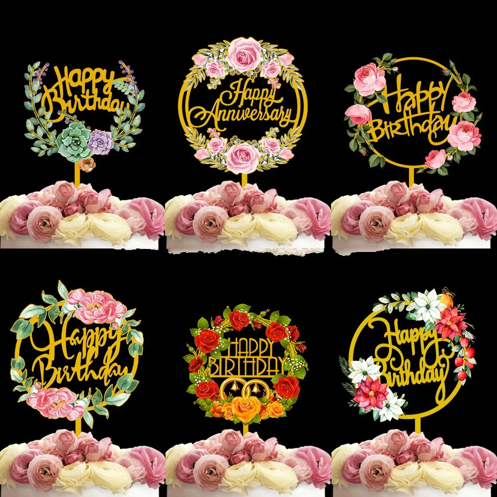 Exquisitely Crafted DIY Acrylic Flower Birthday Cake Topper New Design round Decoration for Wedding Christmas Happy Birthday
