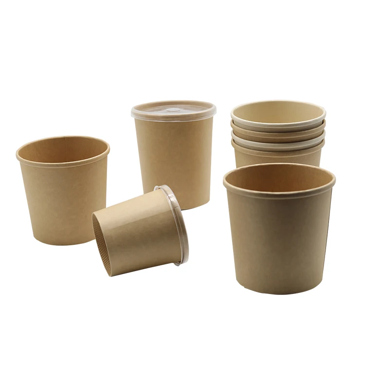 
PE Coated Cheap High Quality Custom Printed 8oz 12oz 16oz 26oz 32oz Disposable Kraft Paper Frozen Yogurt Cup With Lid Leak Proof 