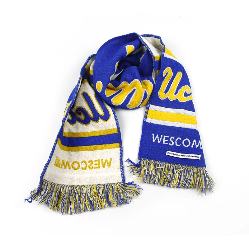 JIBIL Custom Your Own Logo Double Sides Promotional Jacquard Acrylic Knitted Sports Club Fans Keep Warm Winter Scarf