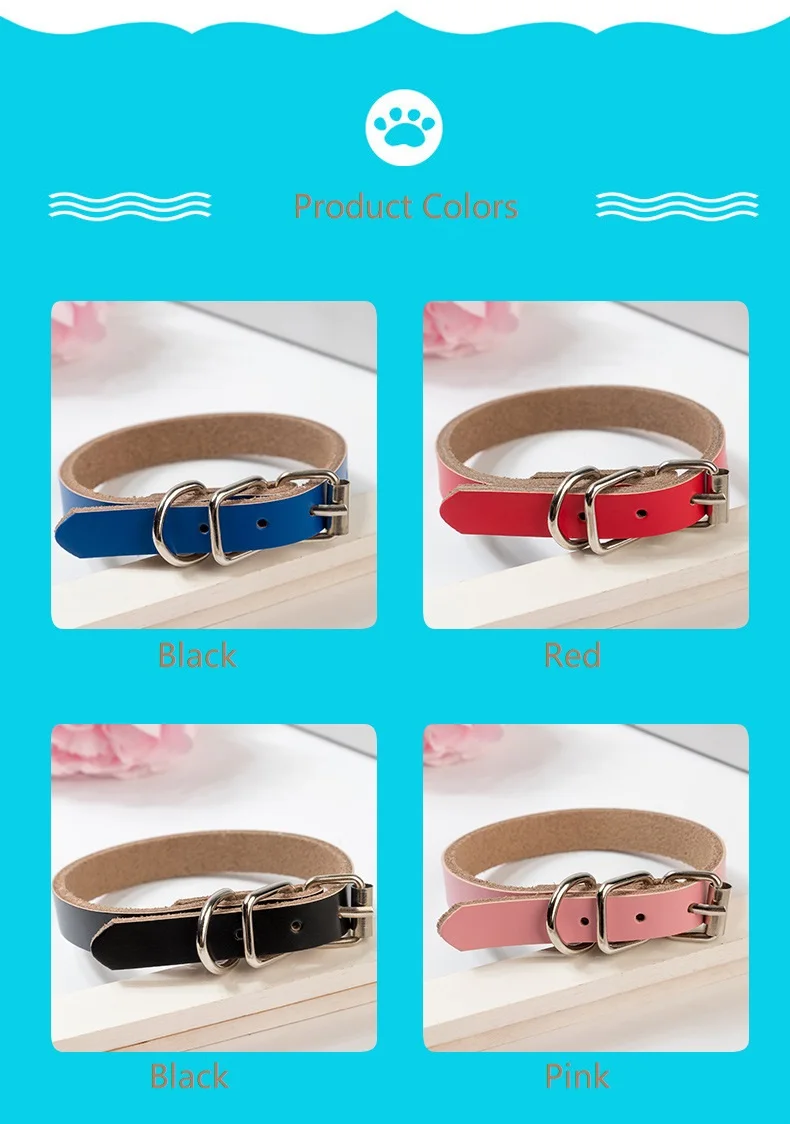 Wholesale Metal Buckle Adjustable Genuine Leather Dog Collars Leather Pet Collars Cow Leather Dog Collar