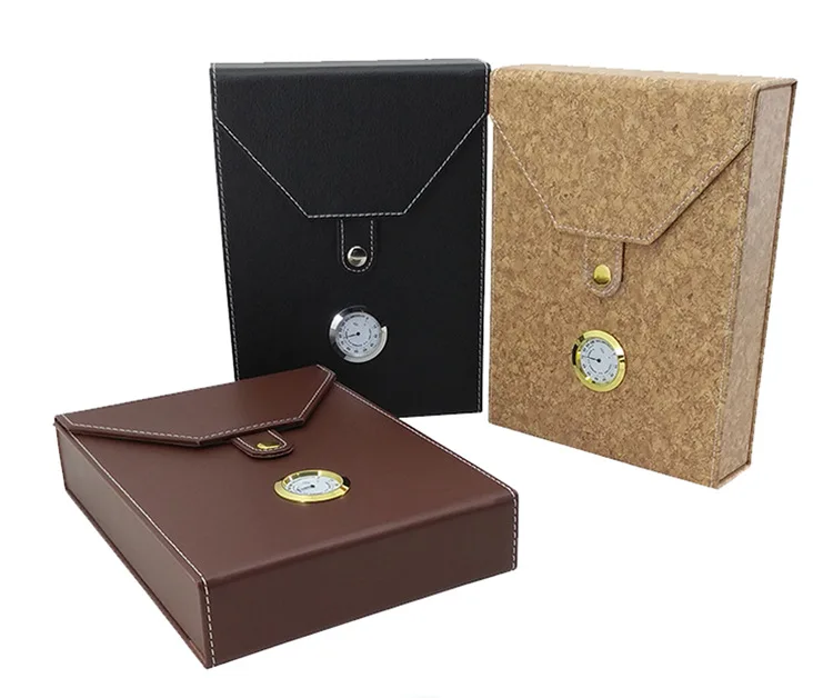 Rectangle Portable Leather Wooden Cigar Humidor  Case  With Hygrometer