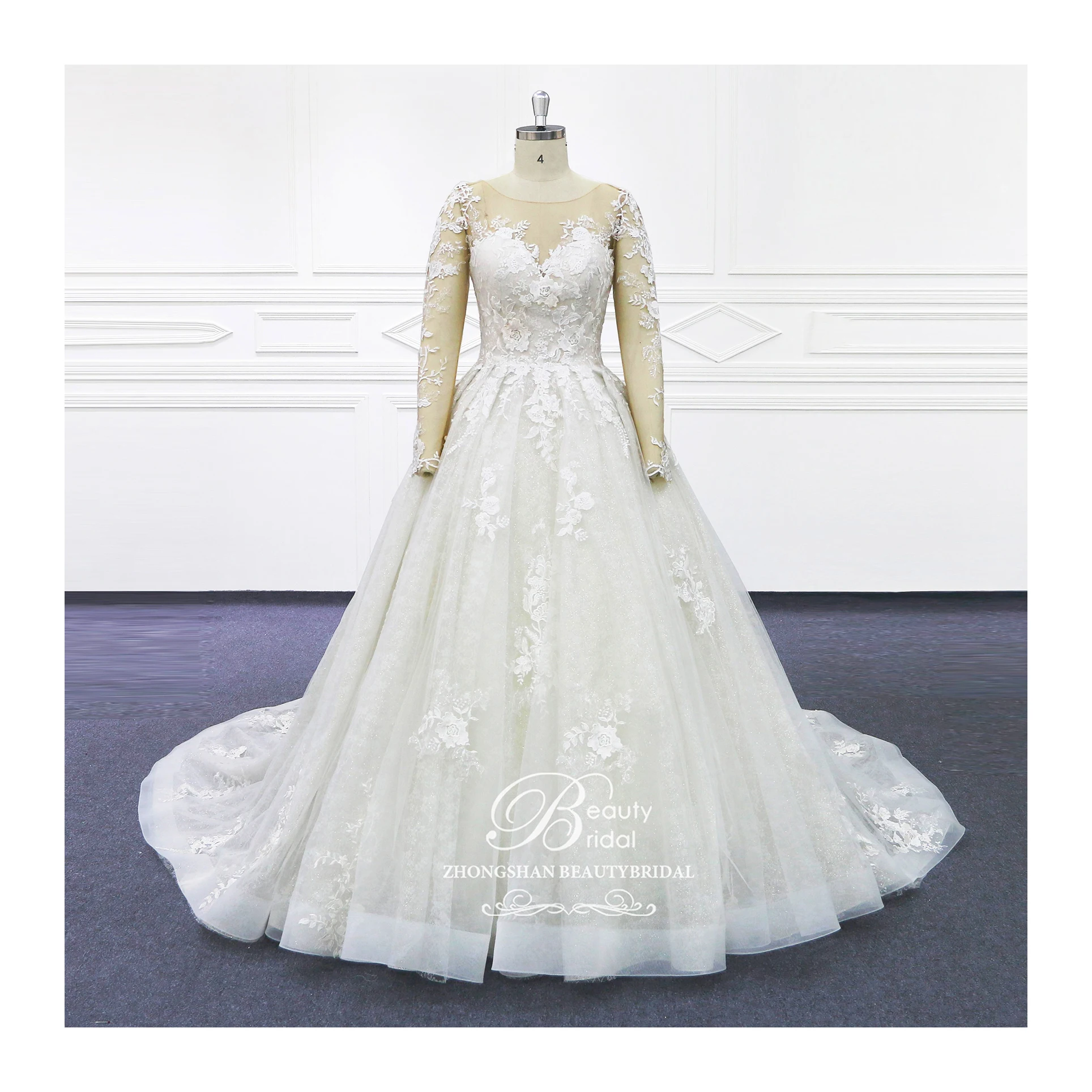 Свадебные платья ТРАПЕЦИЕВИДНОЕ кружевное платье Роскошные с длинными рукавами 2023 новый стиль