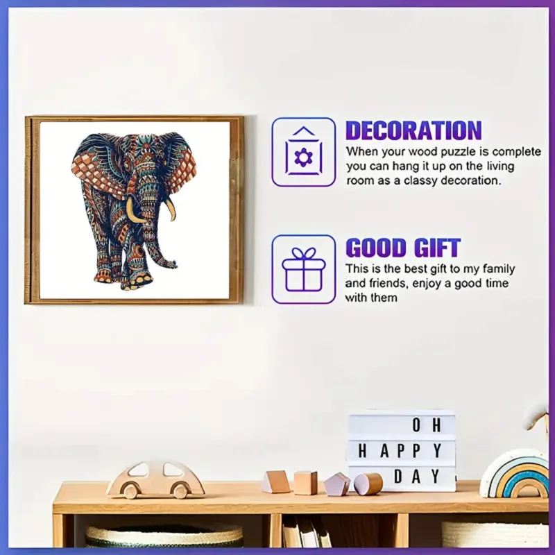 Christmas Thanksgiving Fun Gifts Luxury Craft Home Office Decor Elephant Shape Wooden Jigsaw Puzzles for Adults Teen