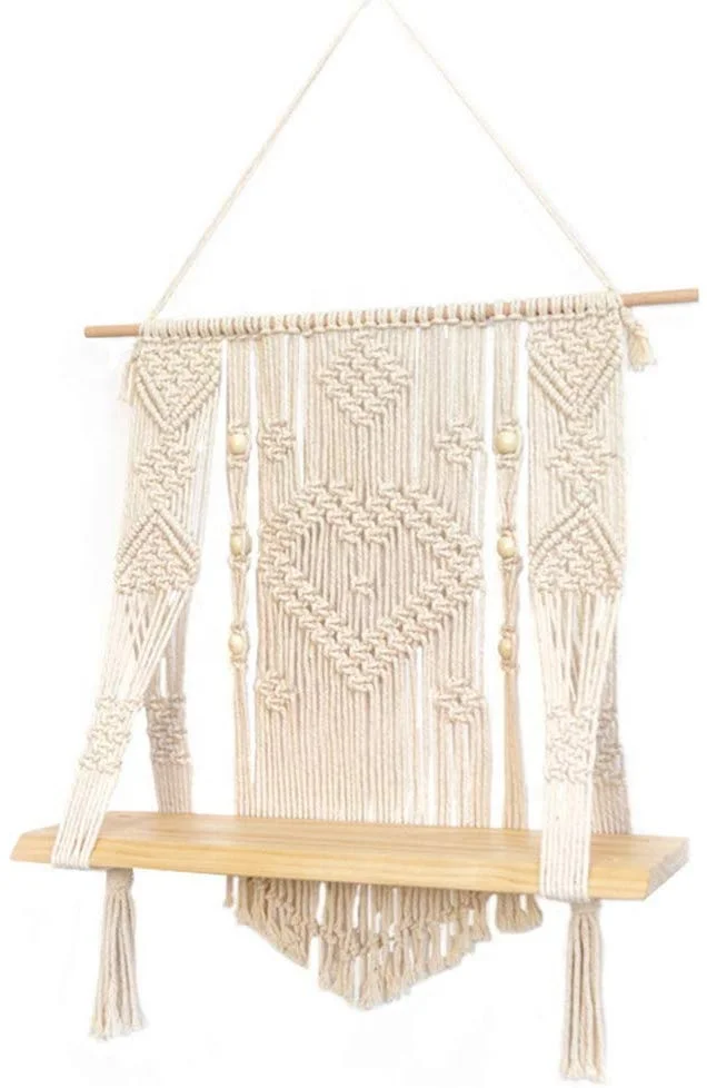 Macrame Wooden Floating Shelf  wall  Decor