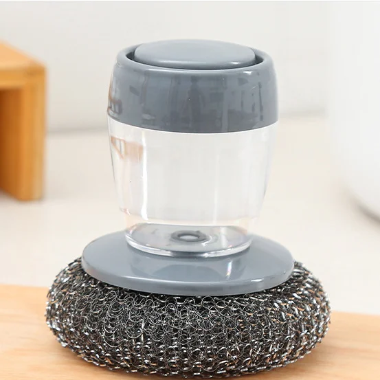 Щетка для мытья посуды, автоматическая моющаяся с короткой ручкой, из стальной проволоки, с шариками, для кухни