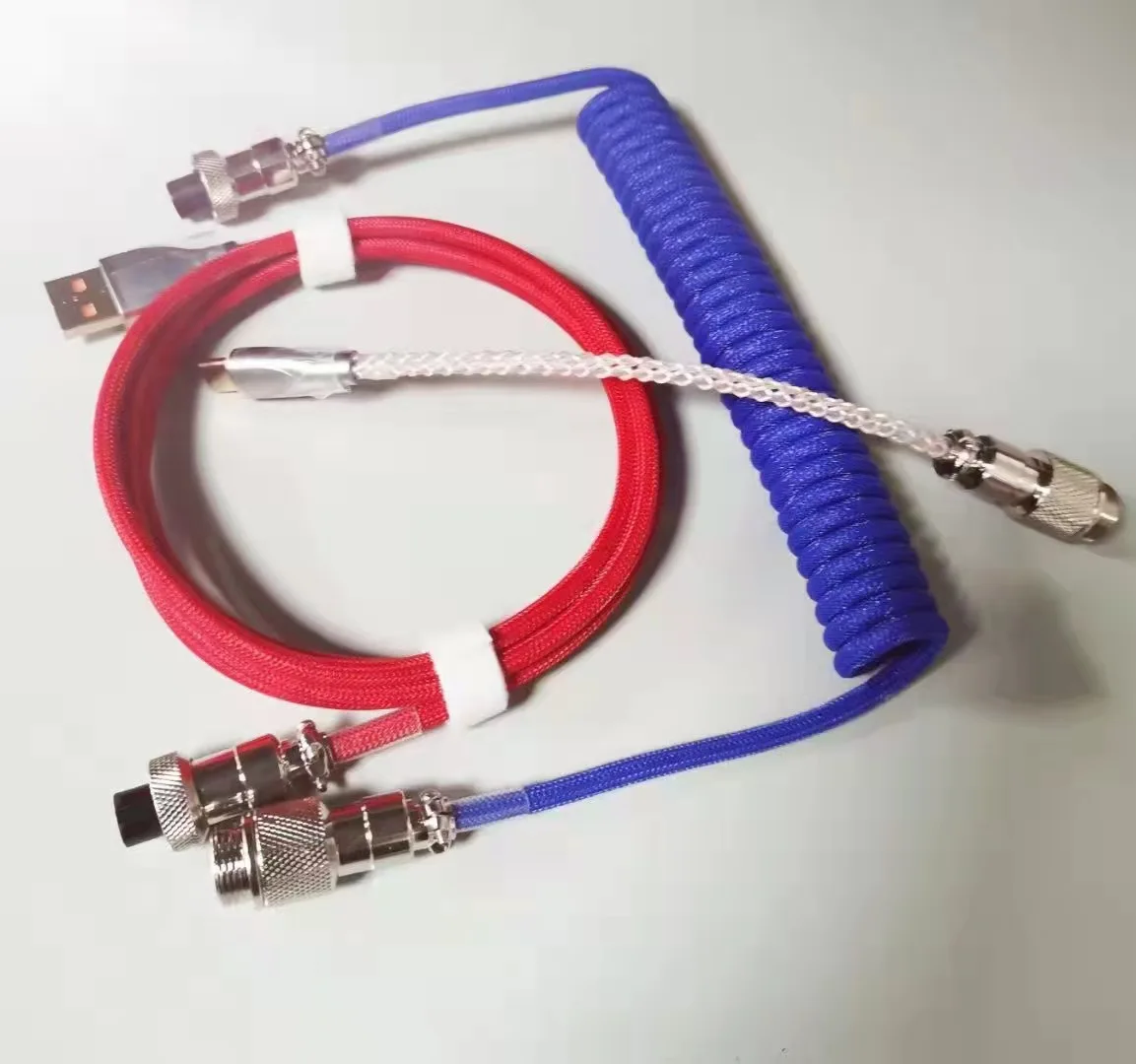 Mechanical keyboard cable USB type C rainbow color braided spiral coiled extension portable cable with RGB light