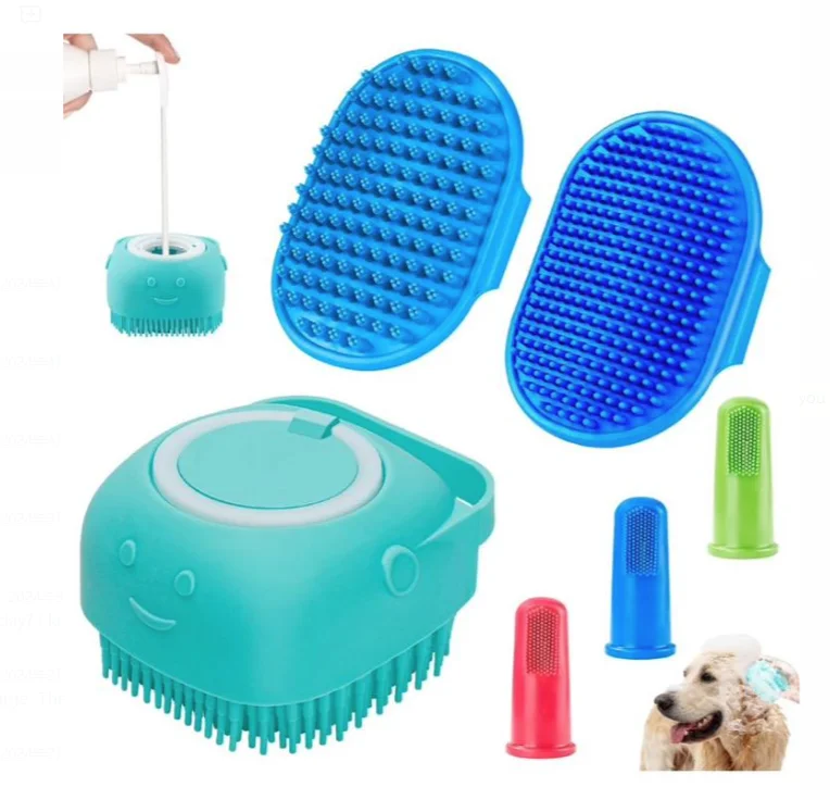 3pcs Dog Bath Brush Dog Shampoo Brush Dog Scrubber For Bath No Slipping Pet Shower Grooming Massaging Washing Brush