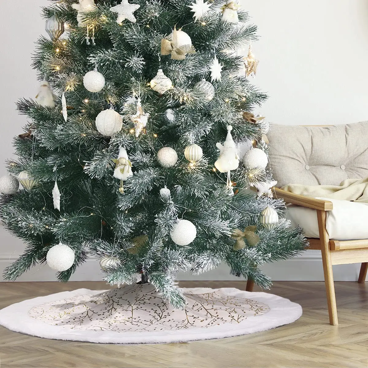 Wholesale gold white fur wool tree skirt xmas decorations christmas tree skirt