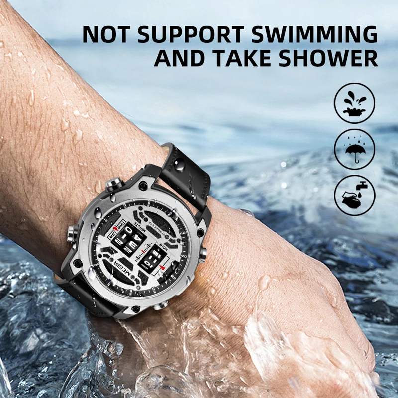 MEGIR 2142 Drum Roller Watch for Men Fashion Quartz Wristwatch Leather Strap Sports Men Designer Wristwatch relogio masculino