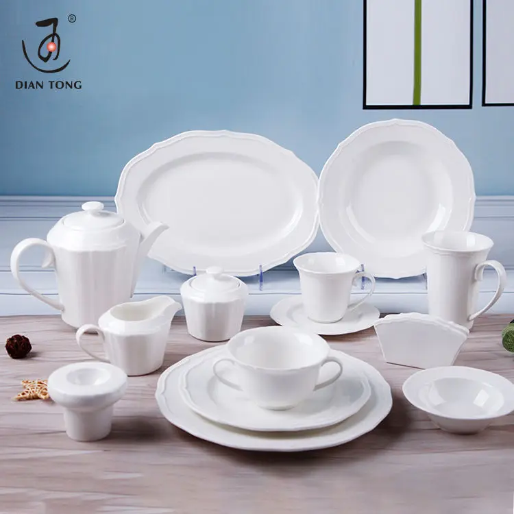 Wholesale Custom Catering Decor Round Serving Dishes White Porcelain Plates Sets Dinnerware Ceramic Dinner Plate For Restaurant