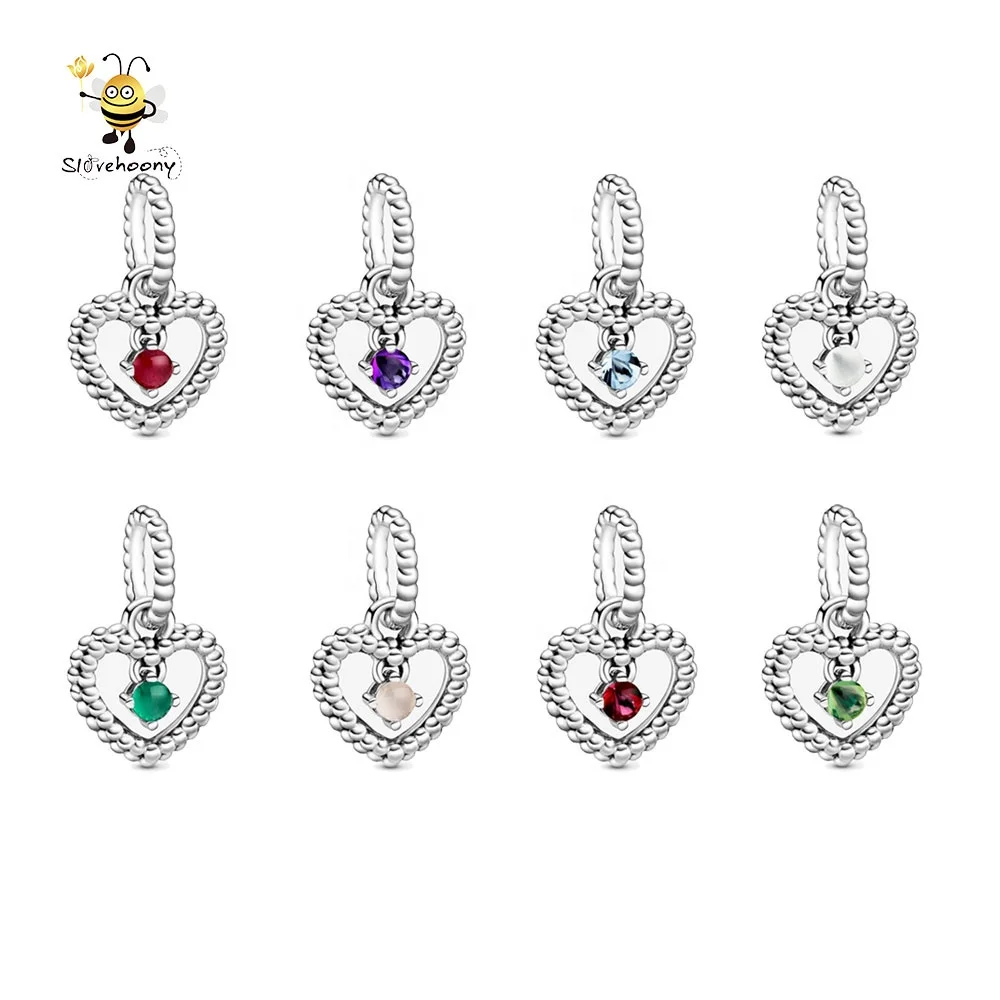 12 месяцев на день рождения с цветными камнями в форме сердца висит Подвески подходят для стерлингового серебра 925 Браслеты женщин ювелирные