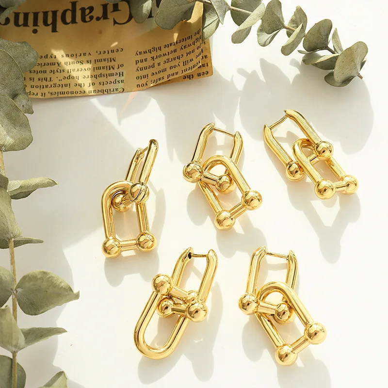Wholesale Inspired Earrings Stainless Steel Statement Jewelry Waterproof 18K Gold Plated U Shape Chain Handmade Earrings