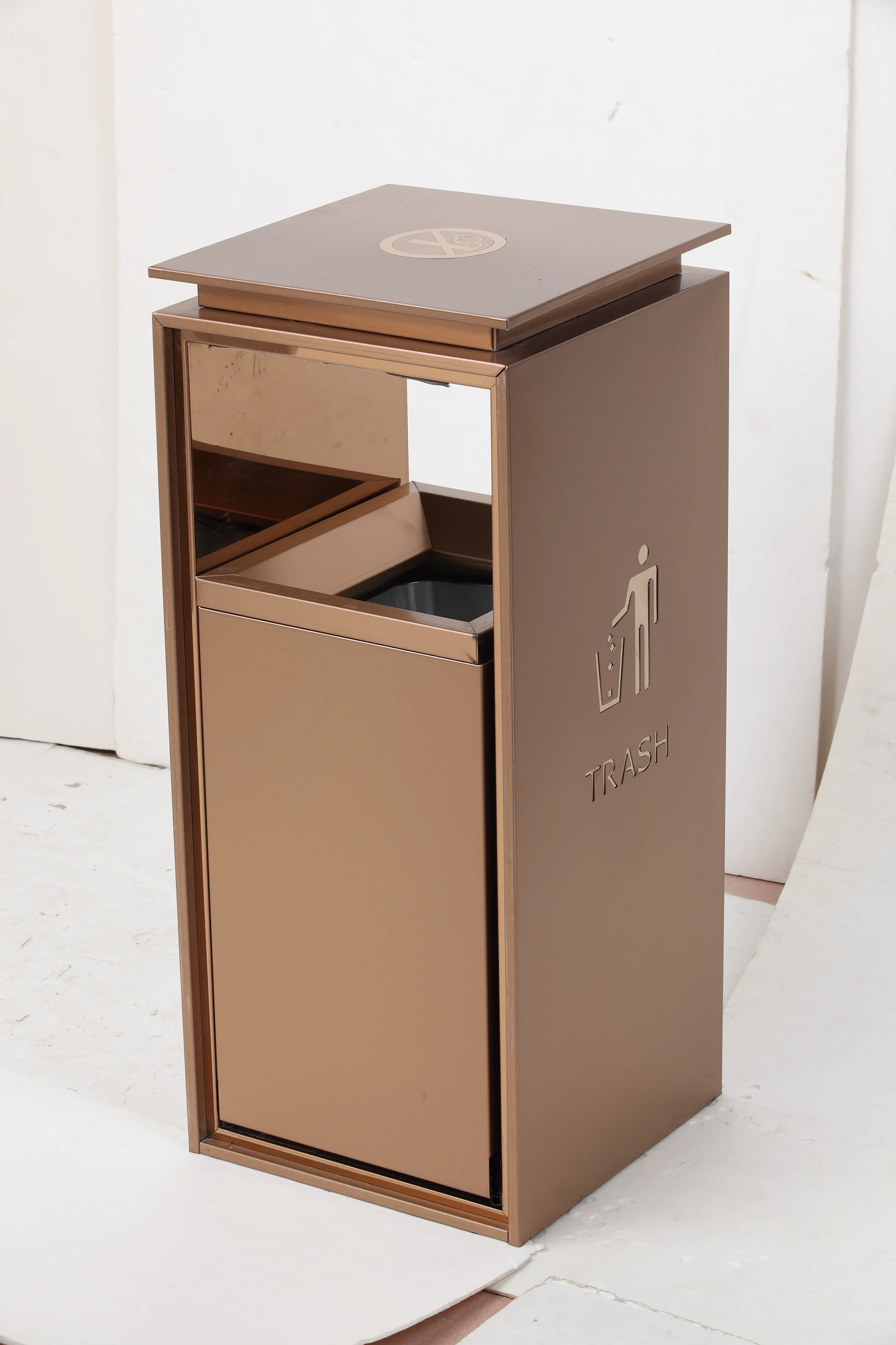 wholesale top quality hotel trash bin lobby shopping mall elevator entrance luxury marble stainless steel trash can