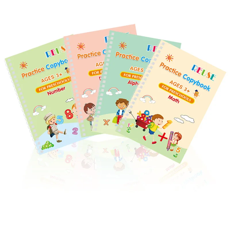 JTX012 Reusable Groove Writing Practice Book Calligraphy Wipe-free English Magic Copy Book English Maths Drawing Magic Copybooks