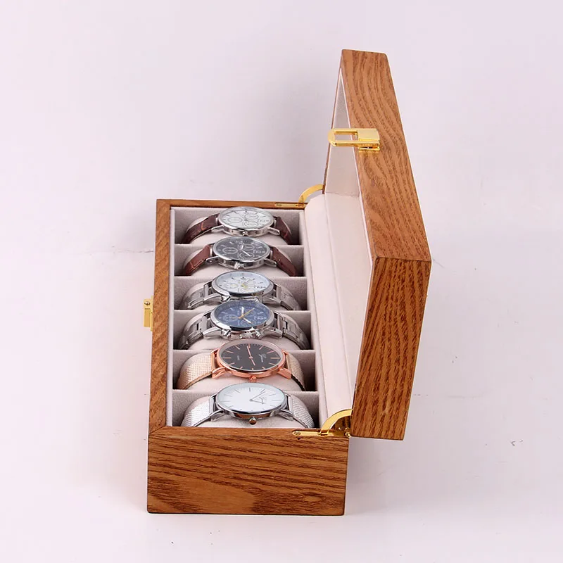 
6 Slots Willow Wood Color MDF Watch Packaging Box Luxury Watch Boxes Cases 