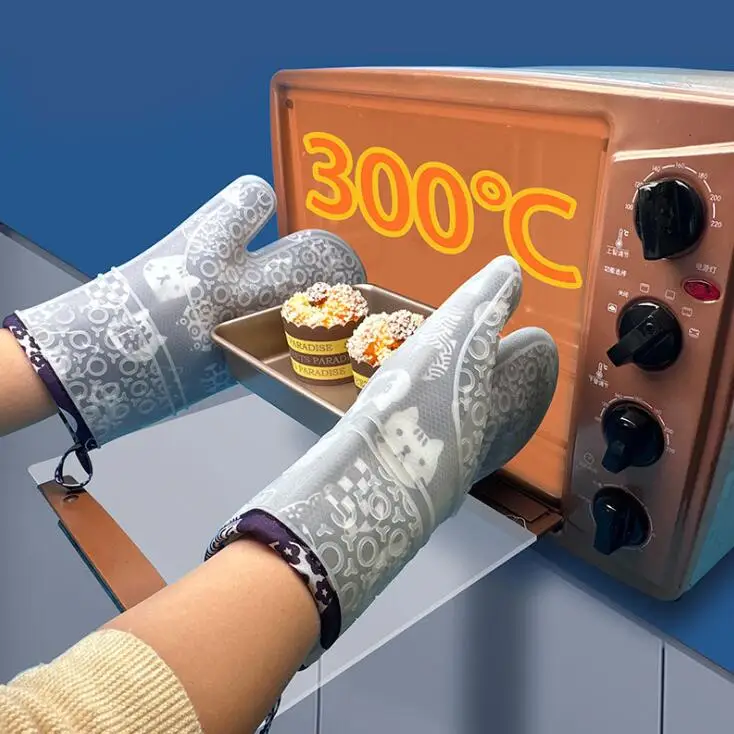 Nice Design Silicon Gloves Kitchen Baking BBQ Silicon Oven Mitts Glove Nordic Style Microwave Silicon Oven Anti-scald Glove