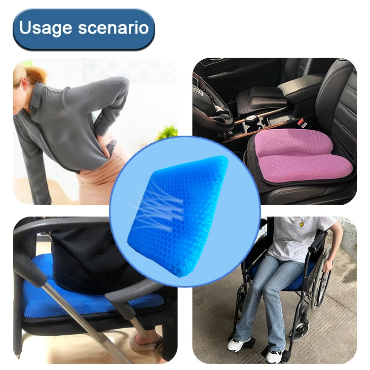 JIANGQIANG Car & Office TPE Gel Seat Cushion Coccyx Outdoor Double Thick Orthopedic Cooling Gel Seat Cushion
