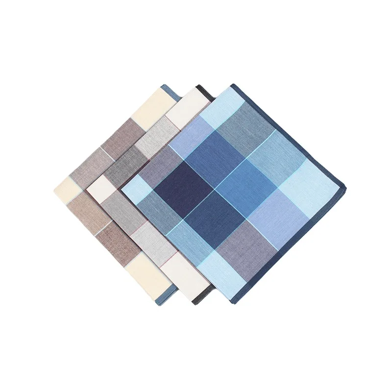 Pure Cotton Plaid Handkerchief for Men Classic Retro Style Soft Absorbent Hanky Factory Wholesale Handkerchieves