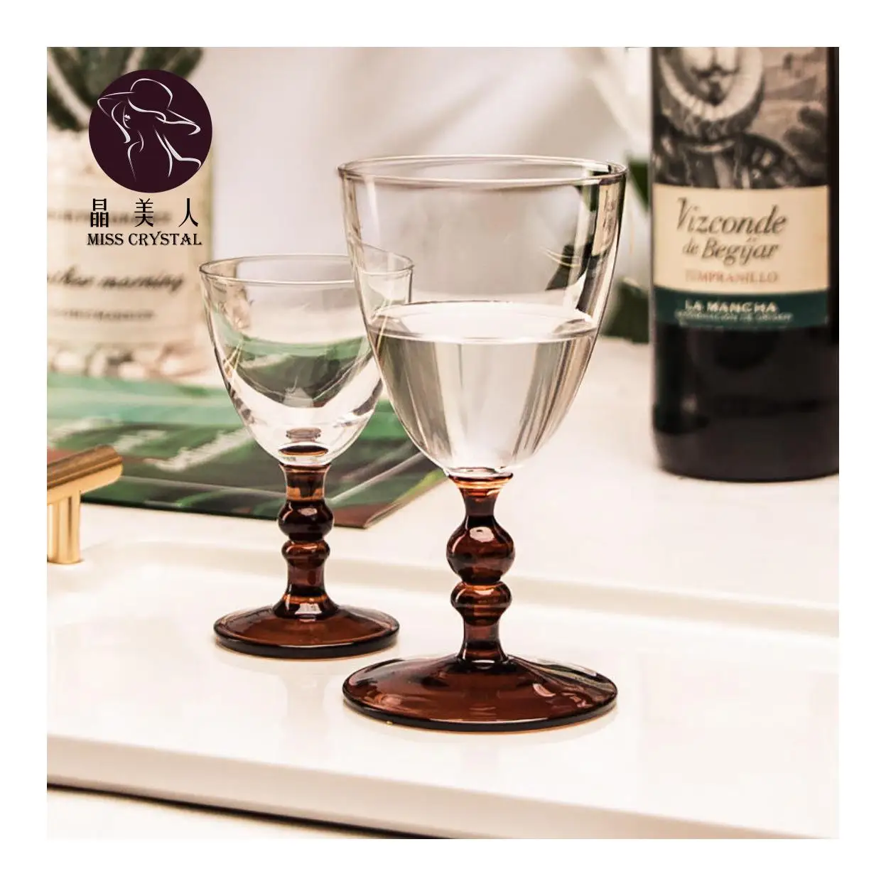 60/150ml Lead Free Retro Double Bead Rod Goblet Red Wine Glass Bantam Glass Household Champagne Glass