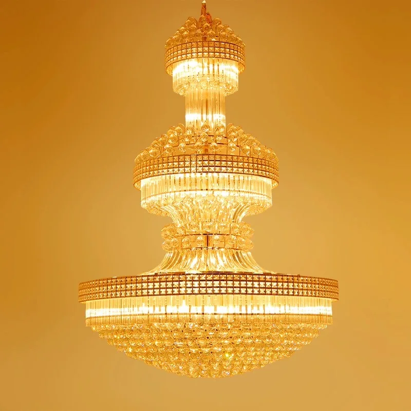 Professional Custom Indoor Hotel Lobby Decoration Ceiling Lighting Luxury Large Project Modern Crystal Gold Chandelier Lighting