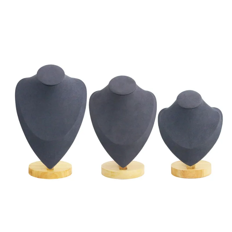 Factory Custom leather necklace display stand wooden jewelry mannequin display