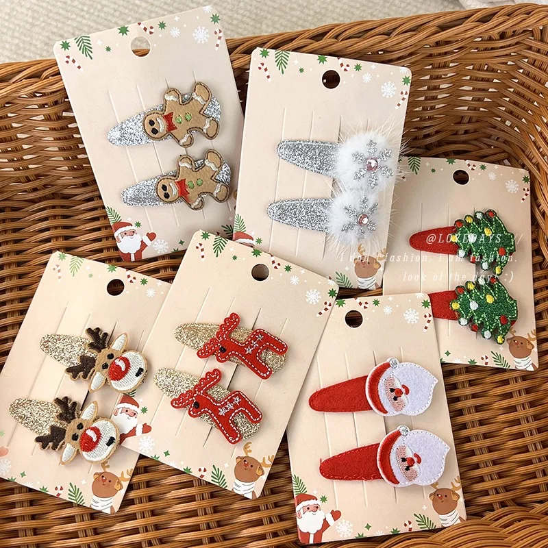 2pcs/set Wholesale Baby Girls Christmas Hair Accessories Christmas Glitter Bow Hair Clips Accessories For Kids Hair Accessories