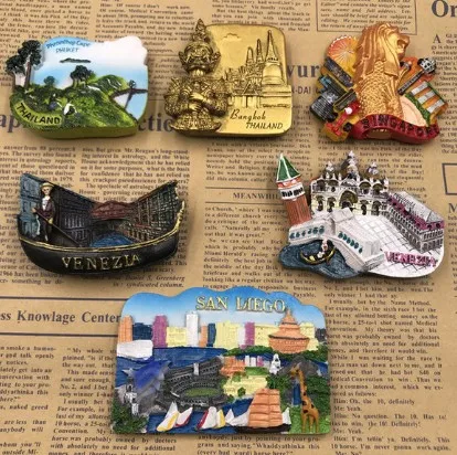 Factory Outlet LOW MOQ Tourist Souvenir Tinplate Magnets Gift Custom 3D Resin Photos Metal Tin Fridge Magnet Sticker