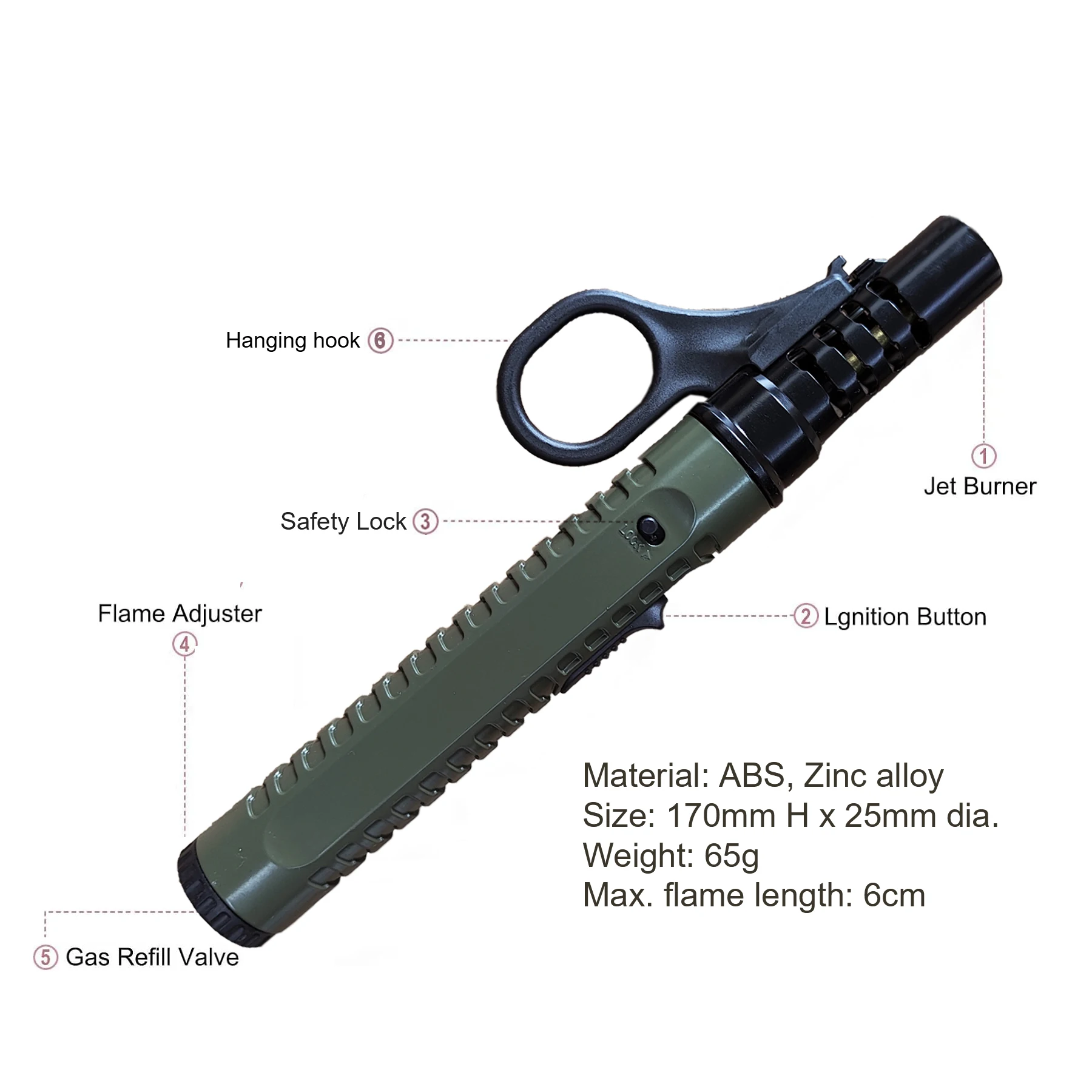 Windproof Custom Refillable Gas Adjustable Jet Flame Butane Torch Lighter for Camping Candle Grill BBQ Outdoor Fireworks