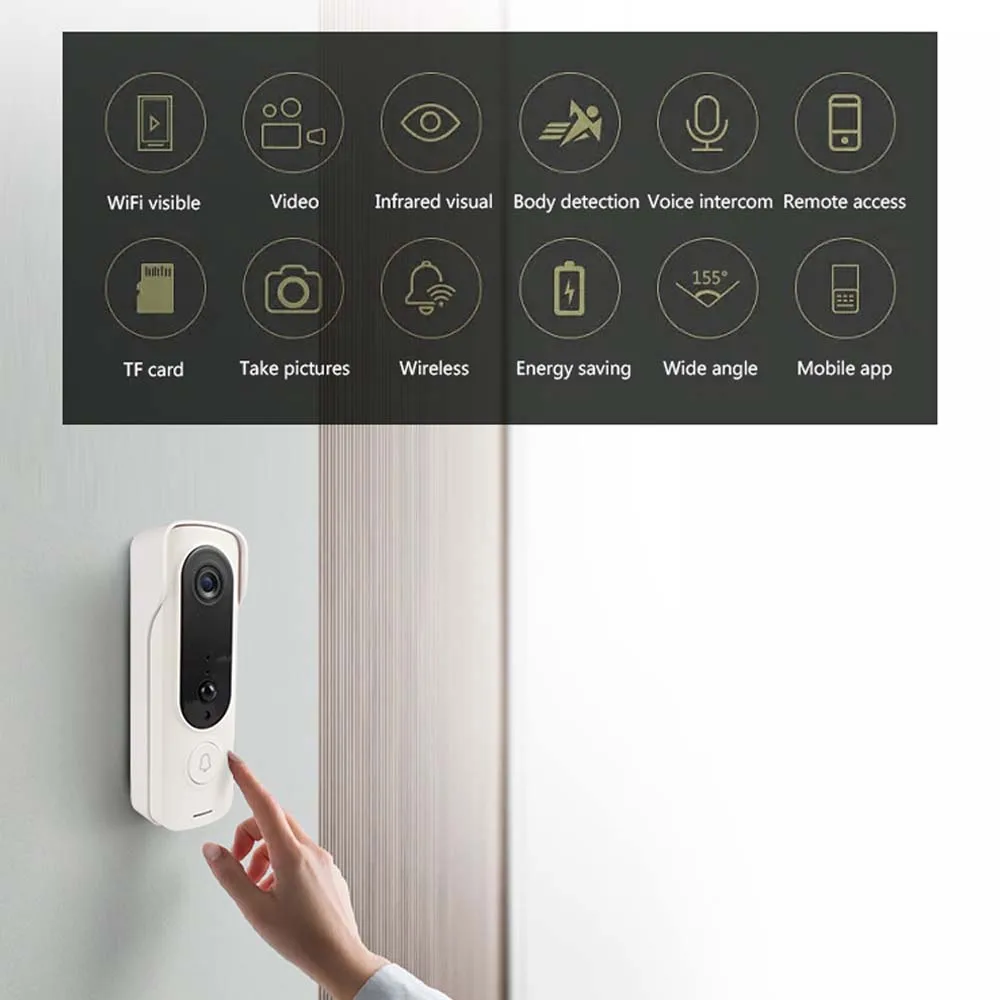 HD 1080P Wifi Video Doorbell V7 PIR Motion Detection Wifi Wireless Doorbell Weather Resistant Dingdong Ring Door Bell Camera