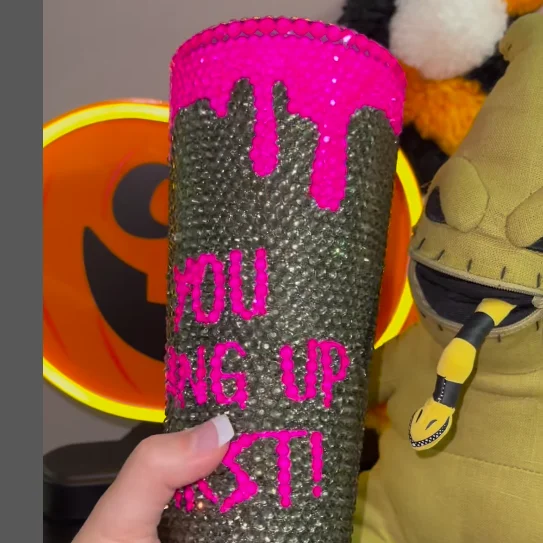 Halloween 720ml Bling Cups Plastic Straw Diamond Gem Colored Beverage Cup Bottle Oem Custom Rhinestone Straw Cup