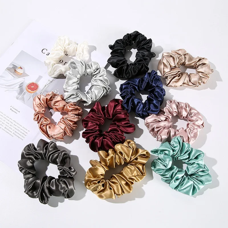 100% Pure Mulberry Silk Hair Elastic Hair Bands Premium Scrunchy Hair ties Skinny Silk Scrunchies
