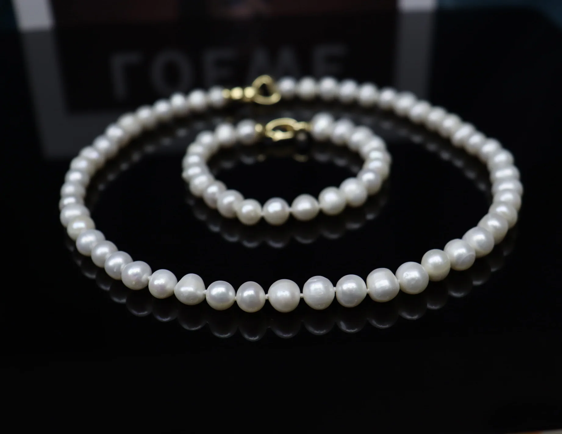 JC Crystal Good Quality 8-9mm Fresh Water Pearl Necklace Set