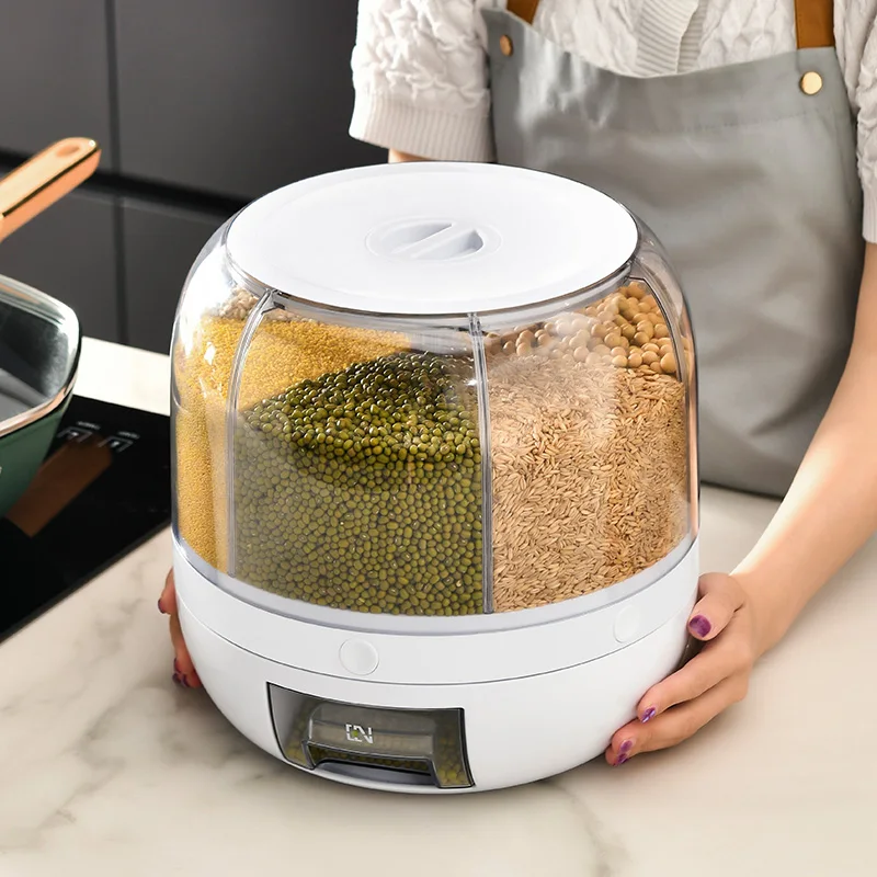 Jeko&Jeko Rice Dispenser Kitchen 6-Grid Rotating Food Grain Dispenser Cereal Storage Box Rice Container Dispenser