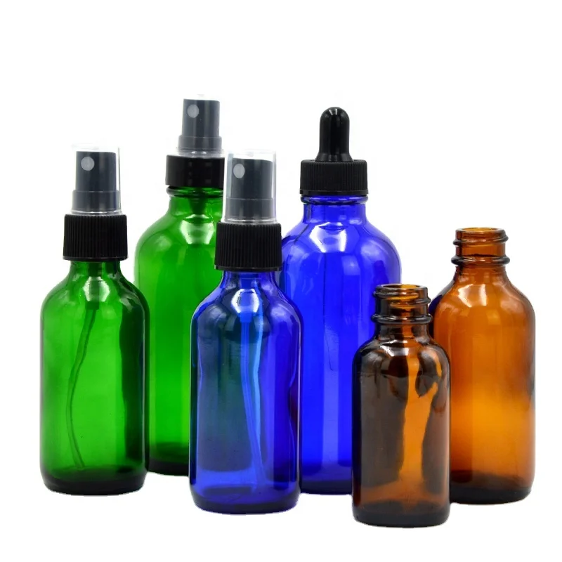 
1 oz amber Boston spray bottle 2 oz cobalt blue glass bottle 4 oz perfume glass bottle 