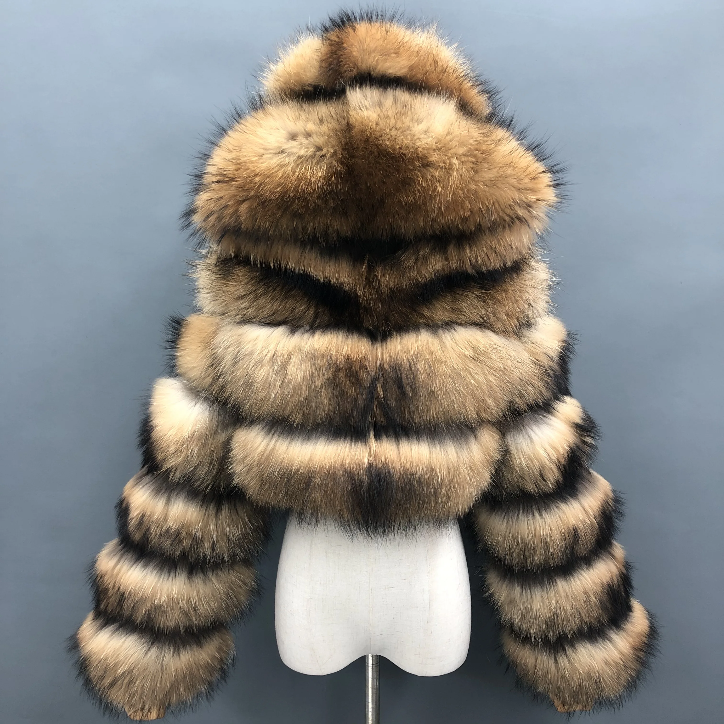 Elegant Breathable Free Logo Women Real Raccoon Fur Coats Wholesale