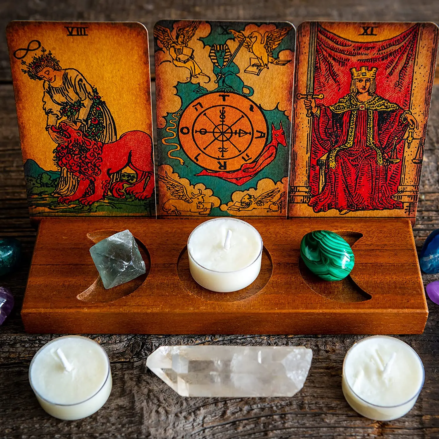 factory wicca witchy divination room decor crystal display triple moon ta rot card stand wooden altar candle holder accessories