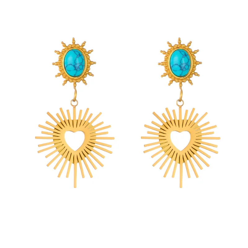 Y&J New Tarnish Free 18k Gold Plated Stainless Steel Turquoise Heart Drop Earrings For Women Jewelry