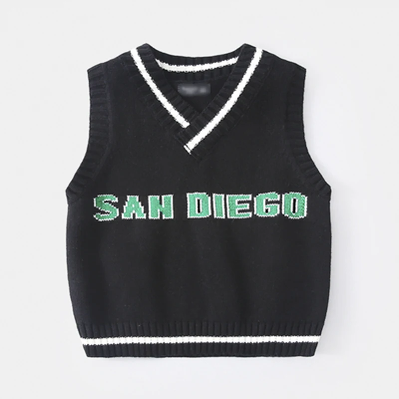 
wholesale kids o neck children embroidery style cotton sweater vest 