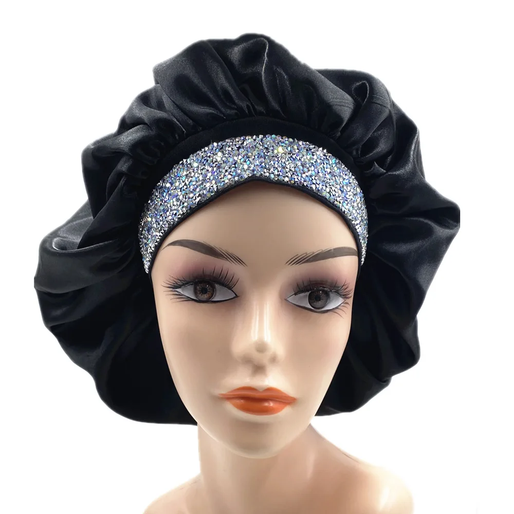 Euro-American diamond glitter bonnets protect and treat your hair jumbo bonnets customised bonnets silk
