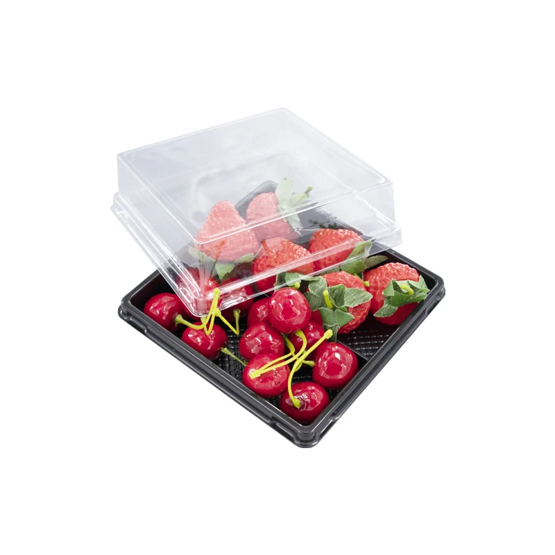 HACCP/ISO 22000 Factory Square Rround Dome Food Packaging Tray Container With Clear Lid Plastic Cake Boxes