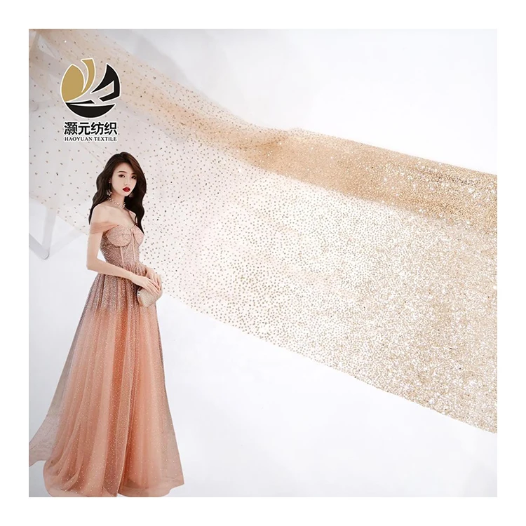 100 нейлоновая блестящая вечерняя одежда цвета шампанского с градиентом мягкая Тюлевая ткань