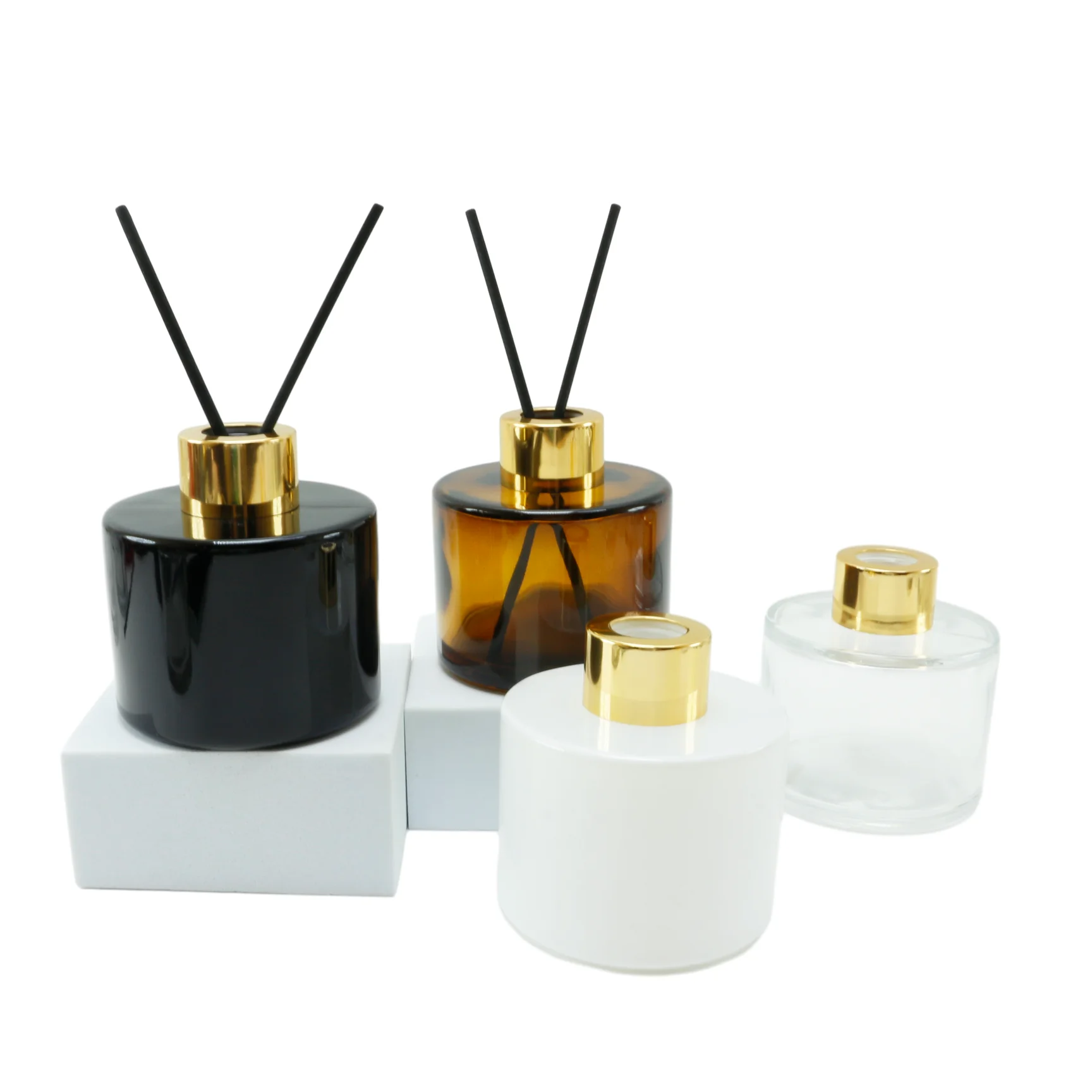 Custom Luxury 200ml Fragrance Black Empty Glass Reed Diffuser Bottle with Caps and Box aroma-A42