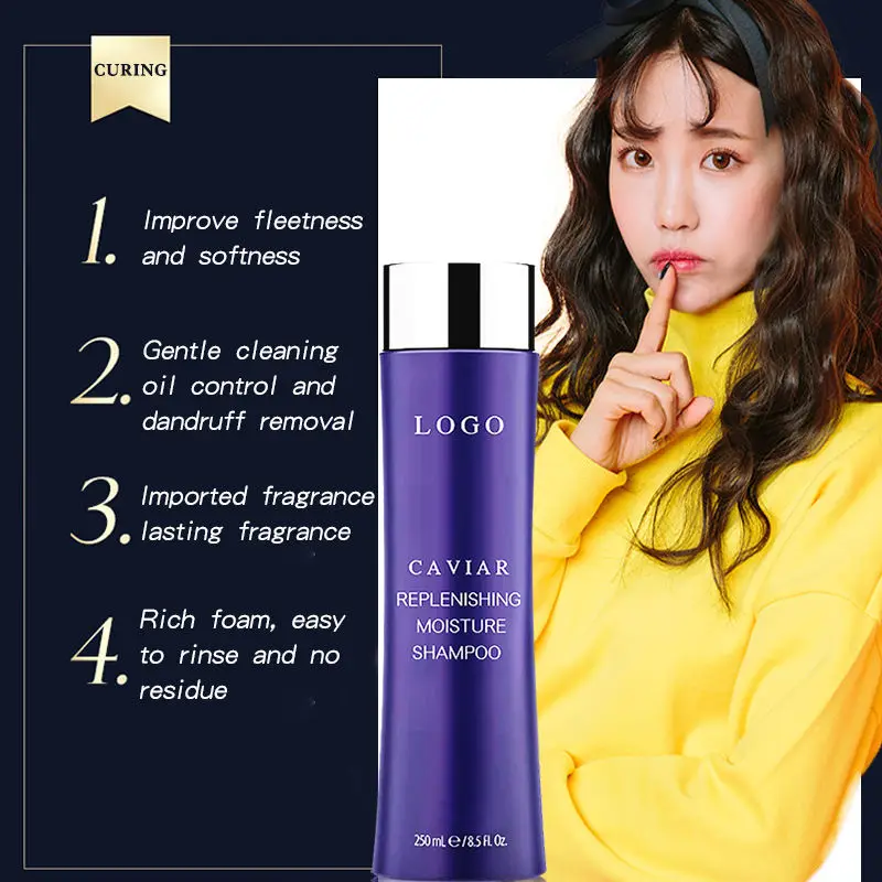 Private Label Hair Shampoo Silicone-free Anti-Dandruff & Hair-Loss Prevention and Keratin &Caviar Anti Hair Loss Shampoo Herbal